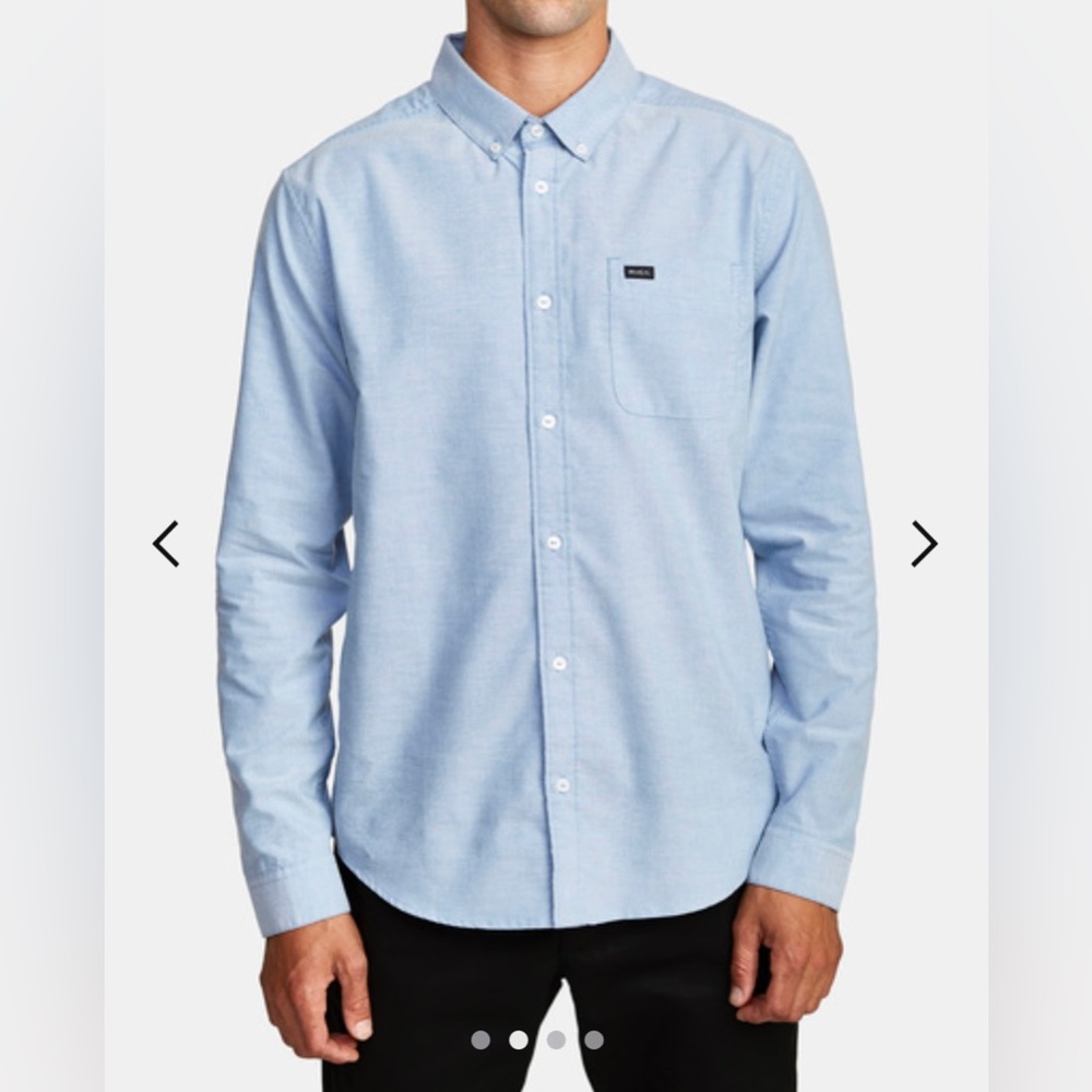 Like New, RVCA, That'll Do Stretch Long Sleeve Shirt, XL, Slim Fit, Oxford Blue.